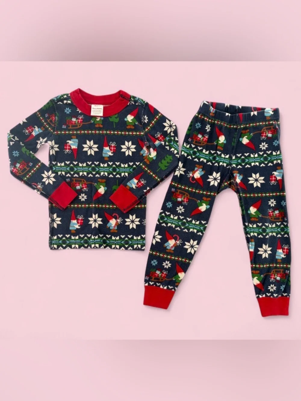 Hanna Andersson Navy Gnome Fair Isle Cotton Christmas Pajamas Size 4
